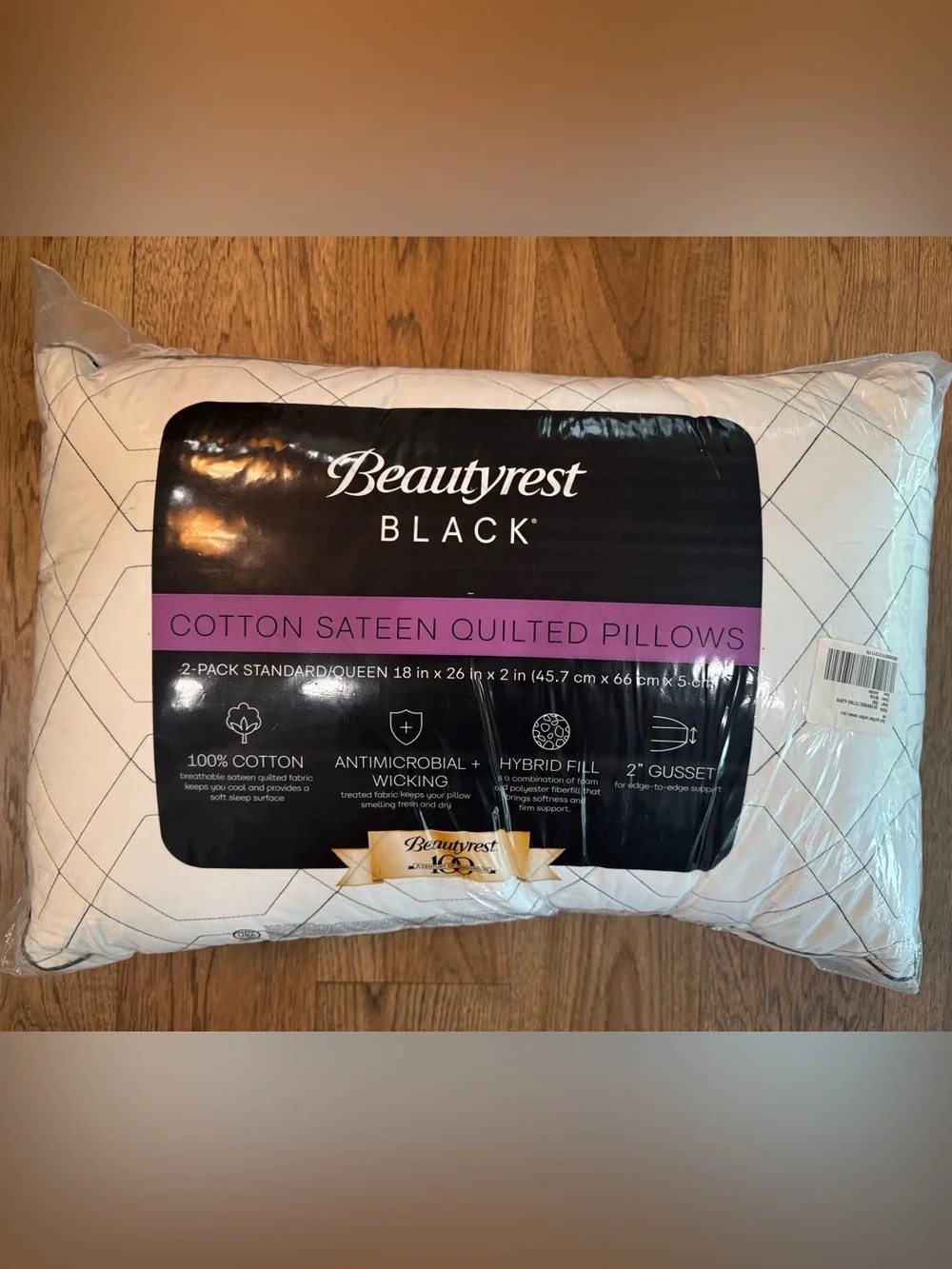 BEAUTYREST BLACK 2pk Luxurious Cotton Sateen Down Alternative Pillows